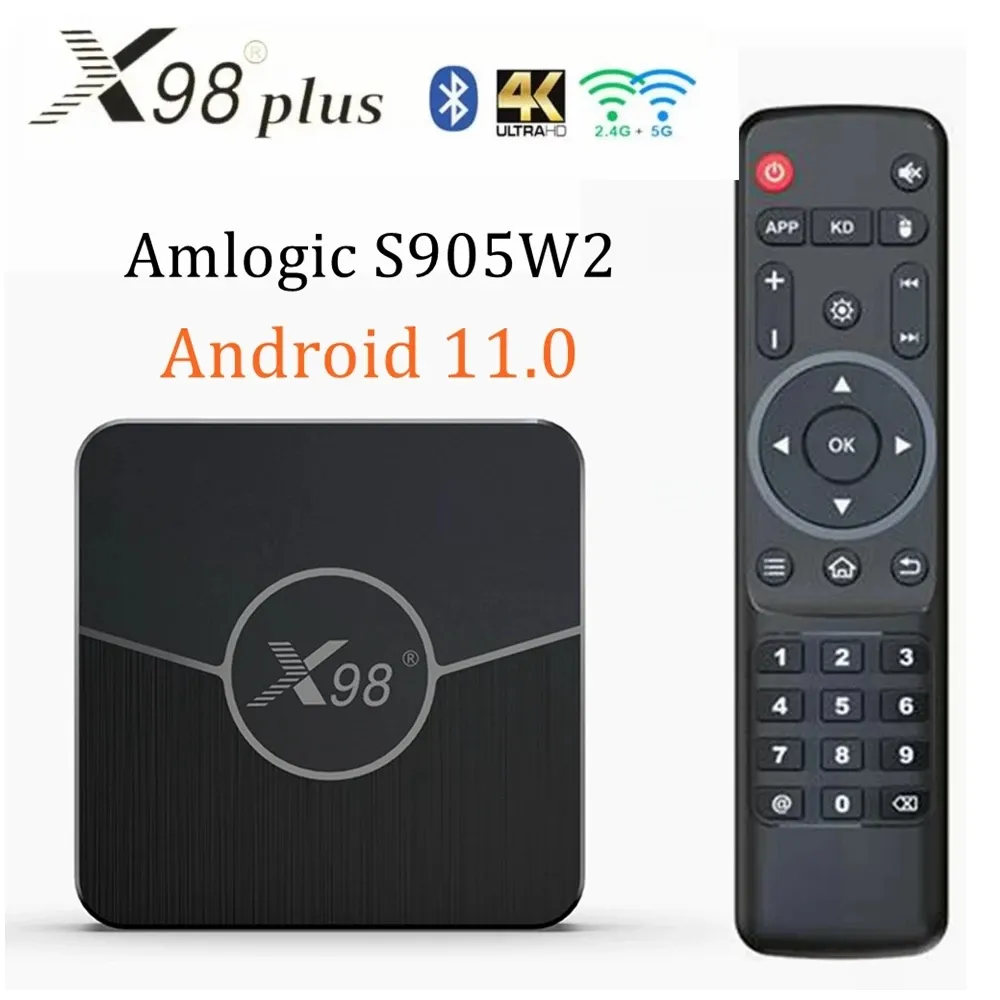 X98 Plus Smart TV Box Android 11 4GB RAM 64GB 32GB Amlogic S905W2 2.4G / 5G Dual Wifi BT 4K 60fps LAN 100M Set Top Box 2GB 16GB