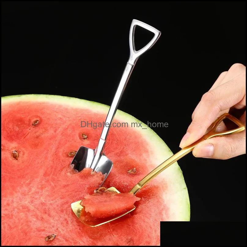 stainless steel spoon mini shovel shape coffee ice cream desserts scoop fruits watermelon square cusp head ladle wll752