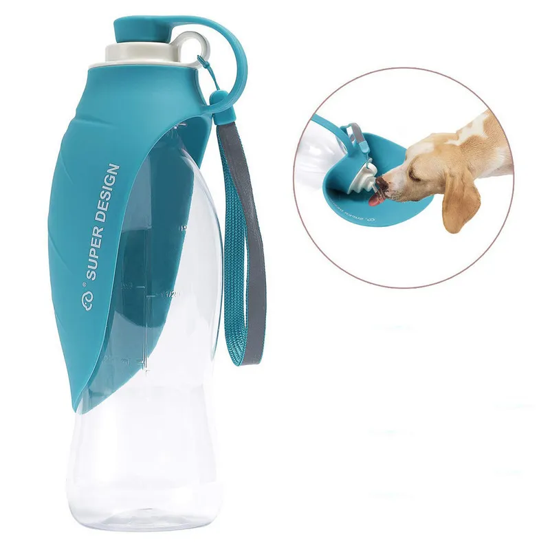 Pet Dog Water Bottle bebendo 580ml de tigela portátil grau de alimentos de silicone macio comprovante de gato dispensador de viagem Y200917