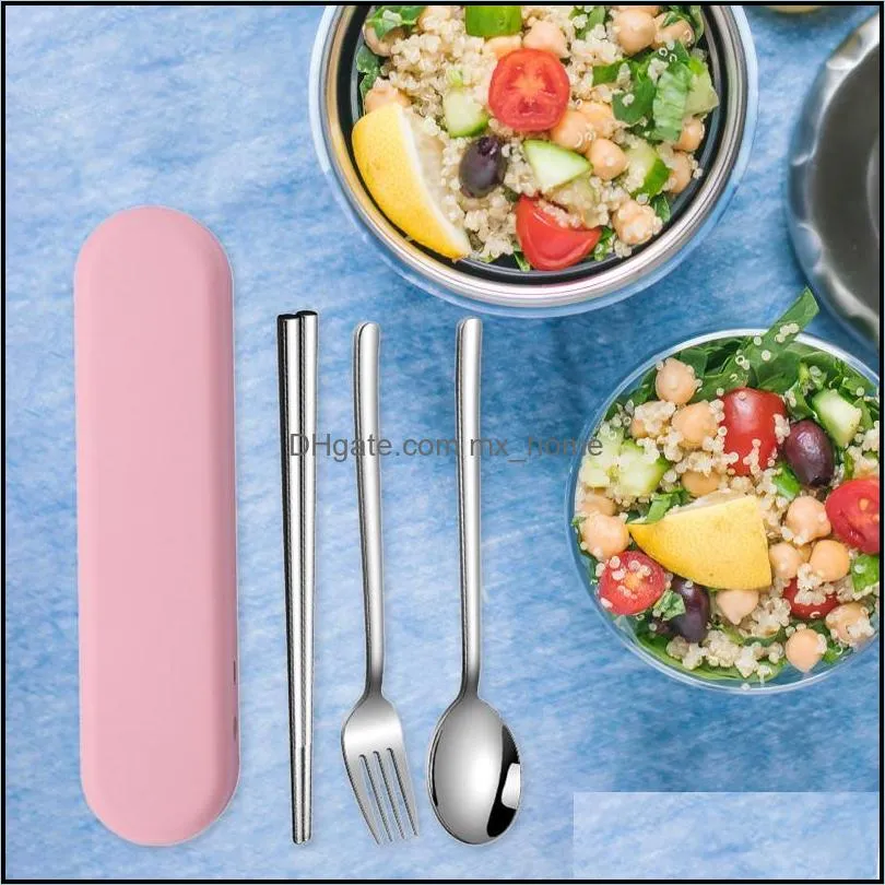 flatware sets utensils set with case reusable lunch accessories stainless steel for box campingflatware