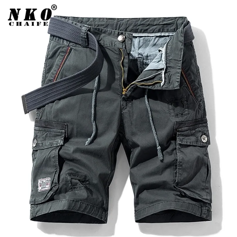 CHAIFENKO Summer Cotton Cargo Shorts Men Casual Multi-Pocket Military Pants Loose Work Army Tactical 220325