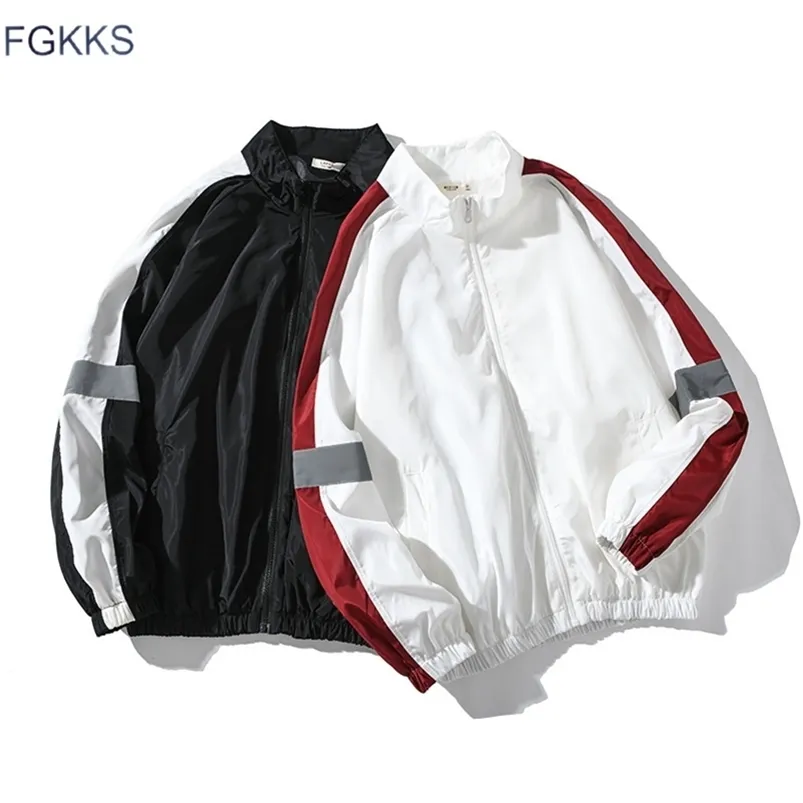 FGKKS Trendência da moda Men jaqueta casual Marca de primavera S Men em emenda Stand Jaqueta de colarinho macing Jackets à prova de vento Tops LJ201013