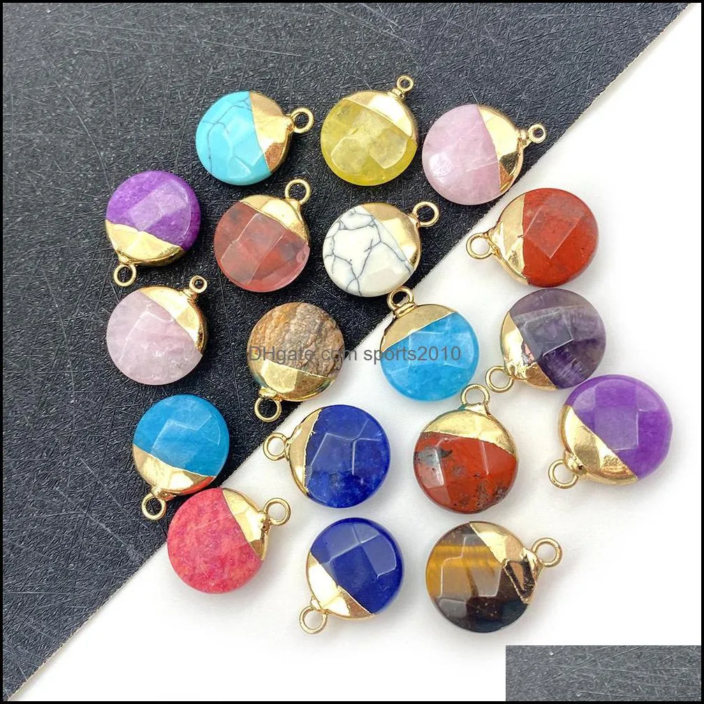 Konst och hantverk Arts Gifts Home Garden Colorf Crystal Stone Round Charms H￤ngen f￶r smycken Making Chakra Reiki Healing Dhapc