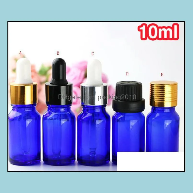 Bouteilles d'emballage Bureau École Affaires Industrielle 10Ml Vide Mini Bleu Verre Flacon compte-gouttes Aromathérapie Esst Dhxh3