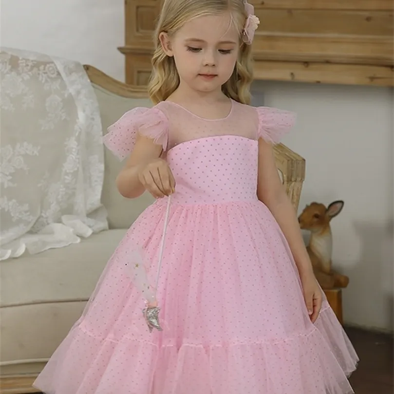 Vestito da principessa per ragazze Bambini Elegante tutù da sposa Abiti da ballo Bambini Tulle Maniche svasate Comunione Abiti da sera formali 220707