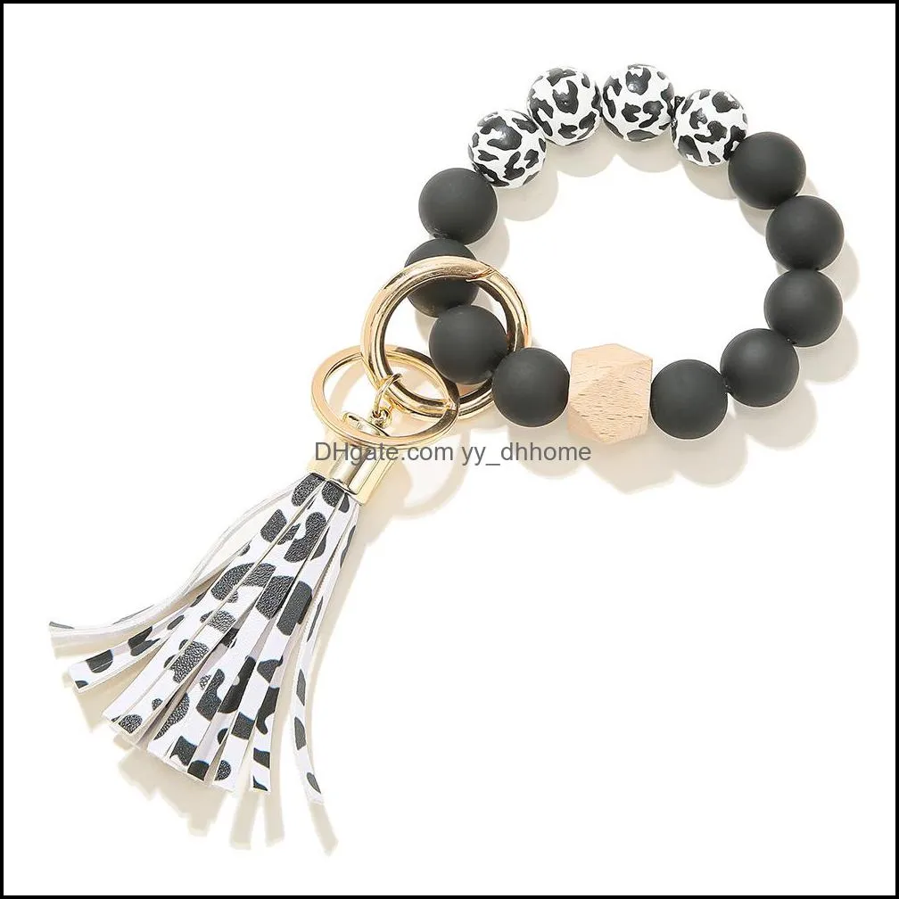 Party Favor Event Supplies Festive Home Garden Black Frosted Wood Bead Armband Keychain Fash DHSCR