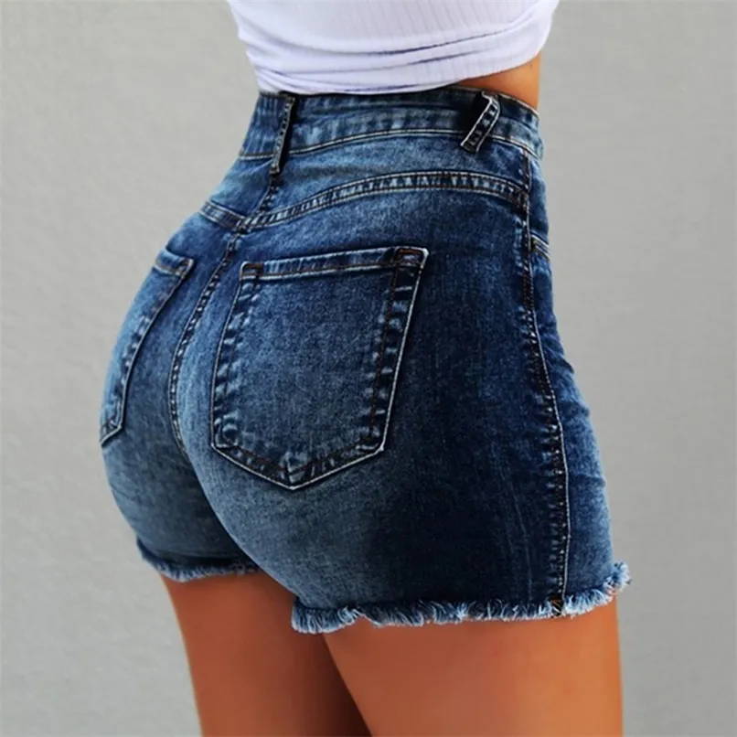 Women s Denim Shorts Summer Lady Clothing High Waist Jeans Fringe Frayed Ripped Casual With Pockets 220629