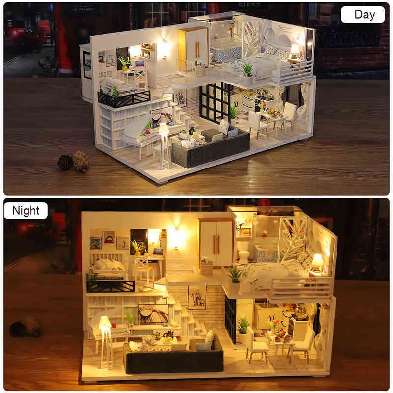 DIY Puppenhaus-Bausatz, Holzpuppenhaus, Miniaturhaus, Möbelbausatz, Spielzeug für Kinder, Weihnachtsgeschenk