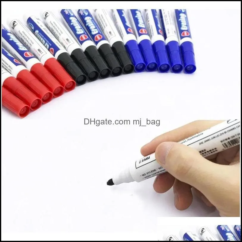 Маркеры, написание поставки офисной школы бизнес -индустриальный черный красный синий стирают ручки с белой доской 0,1 дюйма Smooth Pen Dh1326 Drop de