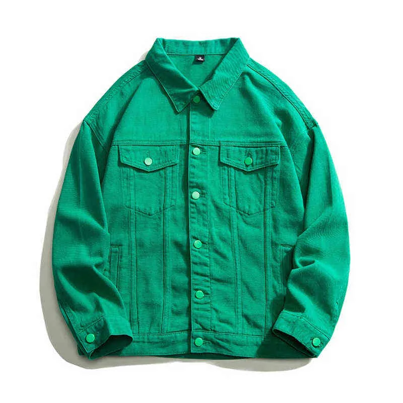 Giacca da uomo in denim bianco verde risvolto Baggy Casual Trend Street Hip Hop Oversize Jean Coat Blu Bianco Verde Nero 5xl Y220803