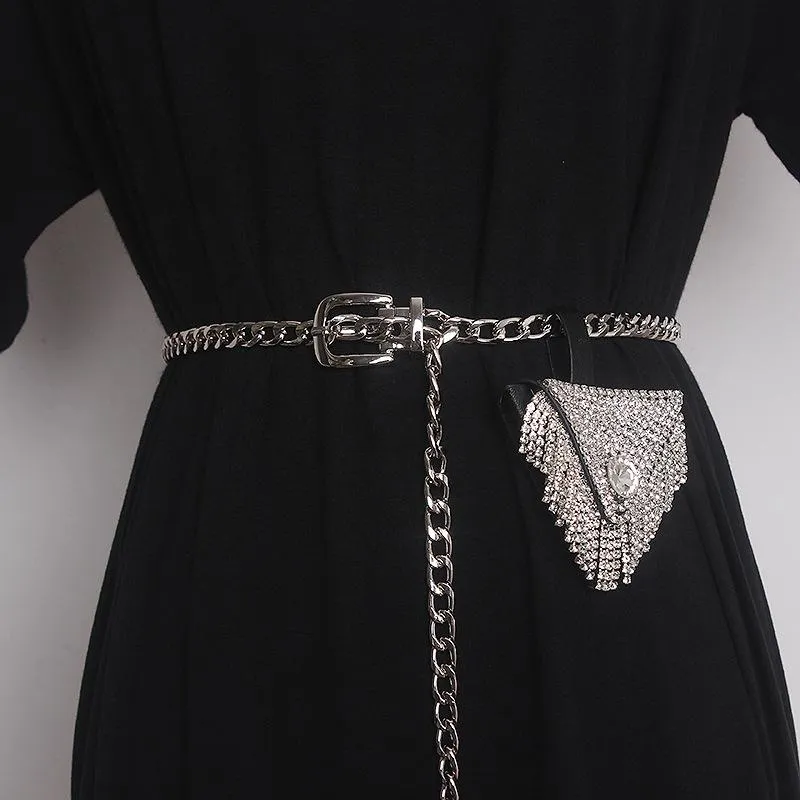 Bälten 2022 Fashion Ladies Dress Decoration Rhinestone Mini Pouch Pendant Midjeväska Kedja för kvinnors lyxdesignermärke
