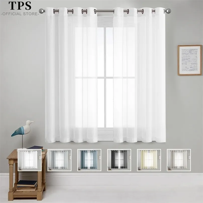 TPS 2 Pieces Pure White Tulle Short Sheer Curtain for Living Room Kitchen Half Window Small Voile Bedroom Drapes 220511