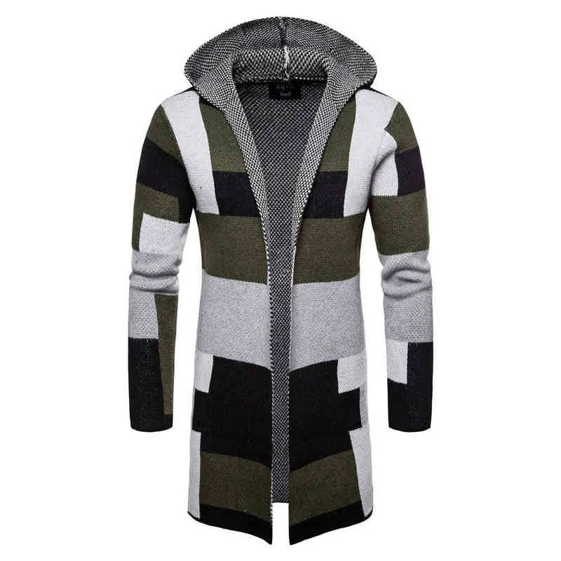 Herren Casual Open Front Lange Farbblock Pullover Mäntel Winter Warme Patchwork Mäntel Strickjacke Mit Kapuze Strickmantel Mode Männliche Kleidung253l T220810