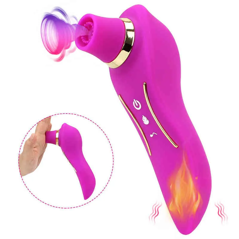 NXY Vibrateurs Vagin Stimulation Double Tête 2 en 1 Chauffage Sex Toys Pour Femme Clitoris Mamelon Sucker Vibrateur Forte Aspiration Vibrant Gode 0409