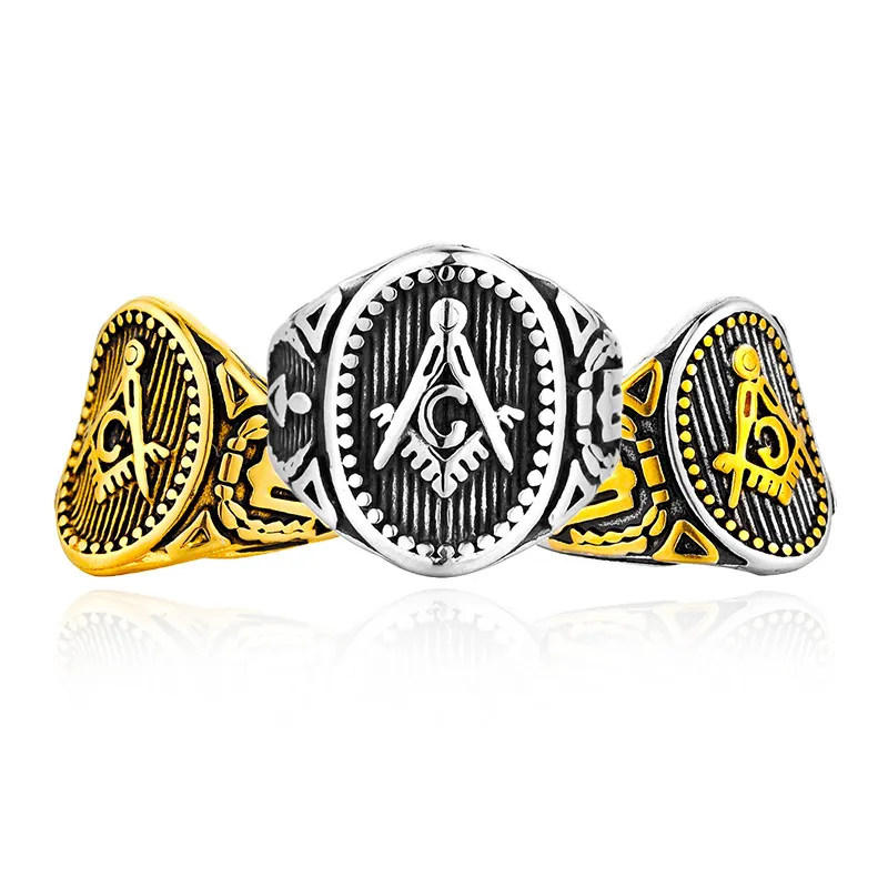 Men's masonic mason symbol emblem Rings wholesale Stainless Steel Antique Black Silver Free Mason Ring Jewely for Men