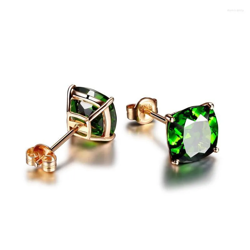 Stud 14k Rose Gold Green Gemstone Emerald Boucles d'oreilles Femmes Accessoires de fête élégants Cadeau d'anniversaire Lady Intemporel Moni22