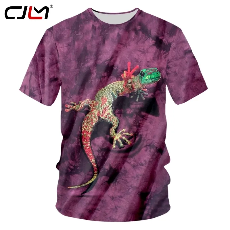 Semmer man djur rolig färgad gecko t shirt 3d tryckt lila bakgrund tshirt mens stor storlek 5xl o nack thirt 220623