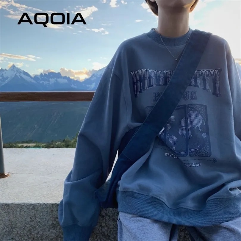 AQOIA Autumn Streetwear Loose Earth Printing Women's Sweatshirt Harajuku Oversize Women Thin Sweatshirt Ins Hoodies T200904