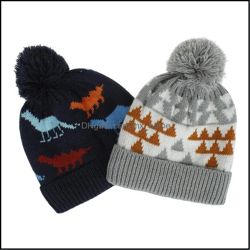 Free DHL INS Baby Kids Boys Girls Dinosaur Caps Beanies Cartoon Heart and Christmas Desginers Winter Quality Children Hats for 1-4