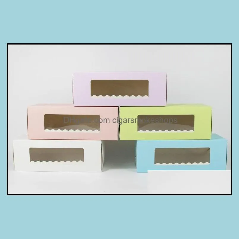 5 Colors Long Cardboard Bakery Box for Cake Roll Swiss Roll Boxes Cookie Cake Packaging W9273