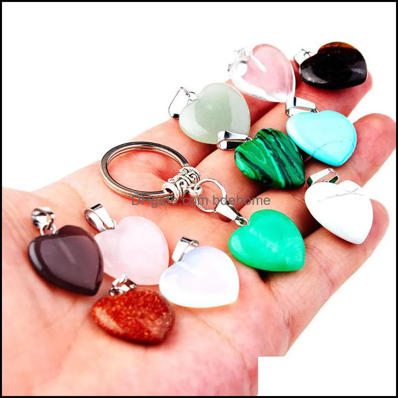 Sleutelhangers Sieraden Natuursteen Hart Sleutelhanger Rose Quartz Tigers Eye Opal Crystal Ring Ketting Sleutelhanger Drop Delivery 2021 Dh7Ah