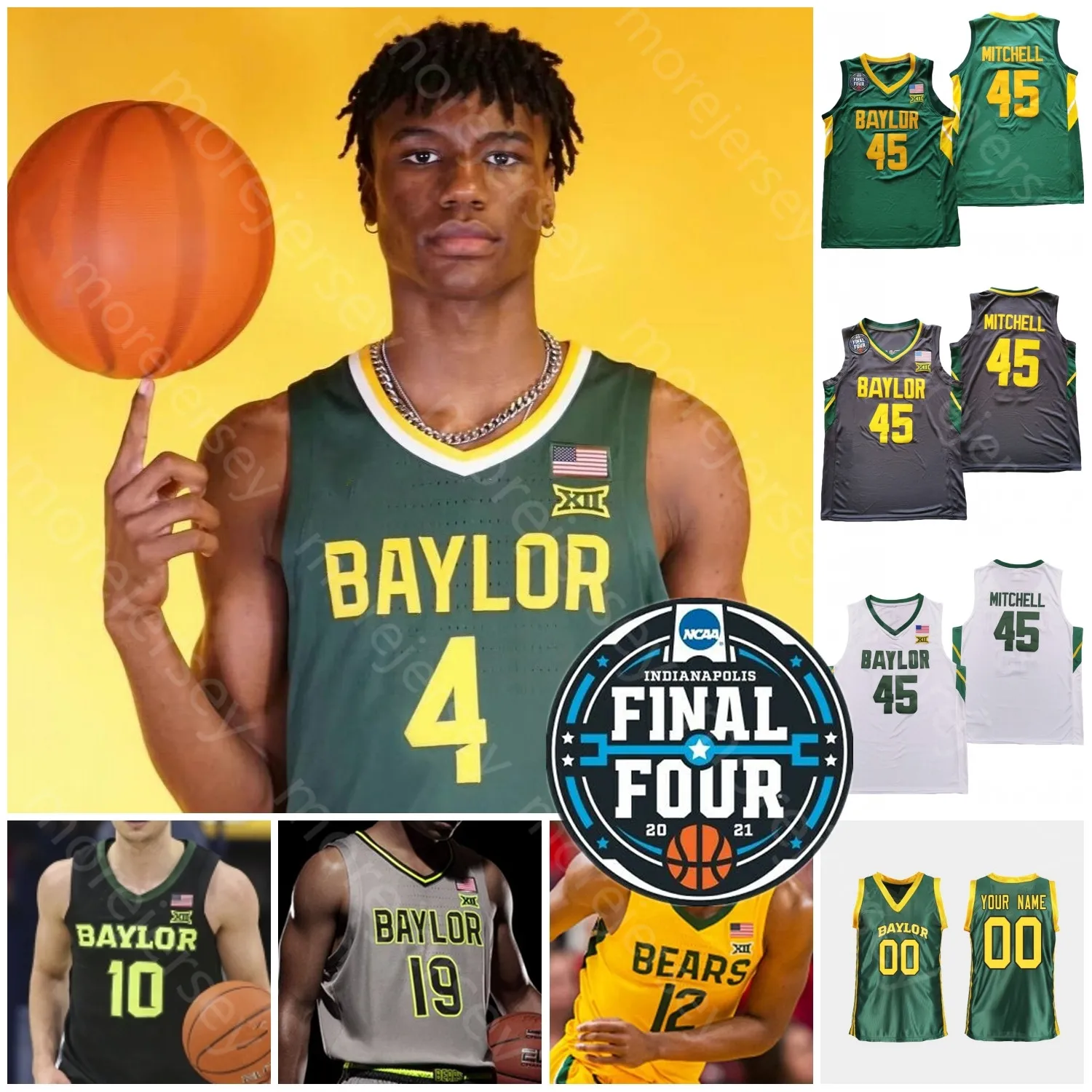 2021 Final Four 4 Baylor Basketball Jersey NCAA College Ja'Kobe Walter Davion Mitchell Dain Dainja LJ Cryer Matthew Mayer Jared Butler Mark Vital Bandoo Kendall Brown