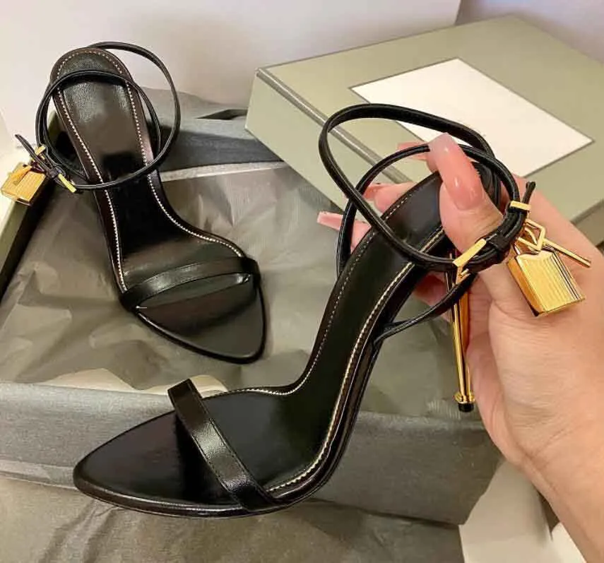 PADLOCK HIGH-HEELED SANDAL 10 CM IN BLACK SNAKESKIN