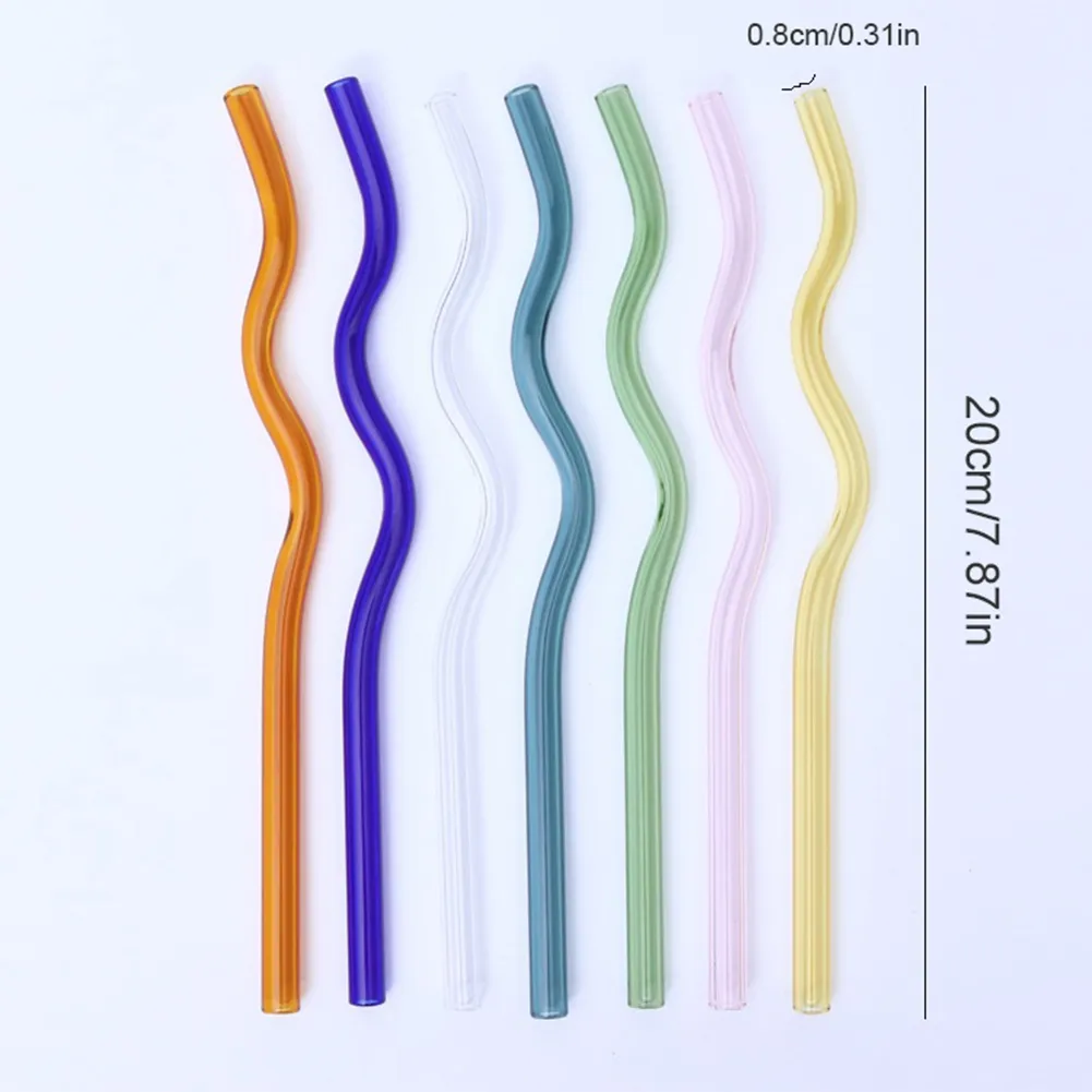 Reusable Eco Borosilicate Glass Drinking Straws High temperature resistance Clear Colored Bent Wavy Milk Cocktail Straws FY5320