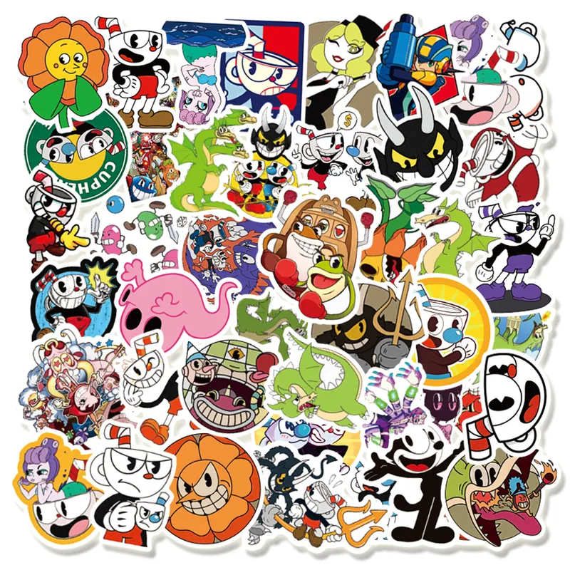 50 шт. Пакет Games Cuphead Mugman Stickers для ноутбука для ноутбука Скейтборд компьютерный багаж наклейка на наклейку 220716