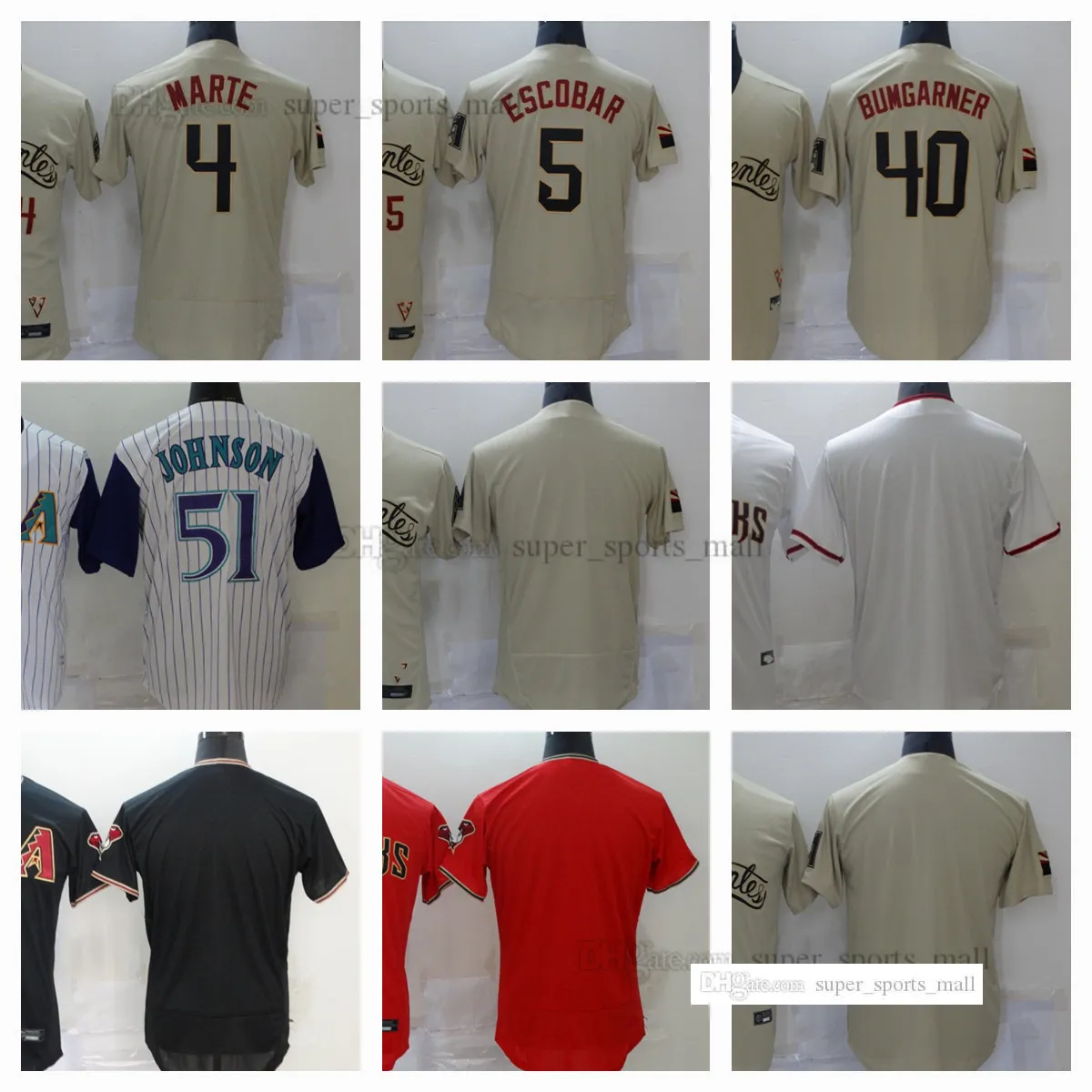 Neue Baseballtrikots 4 Ketel Marte 51 Randy Johnson 40 Madison Bumgarner Schwarzes Trikot