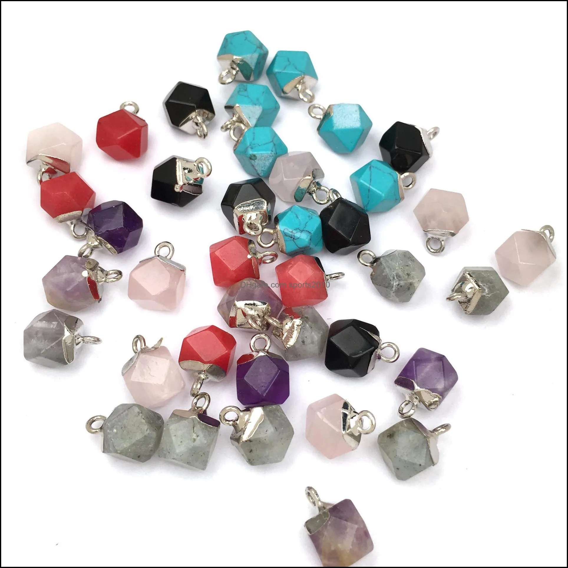 faceted polygon round shape natural stone charms healing agates crystal turquoises jades opal stones pendant sports2010