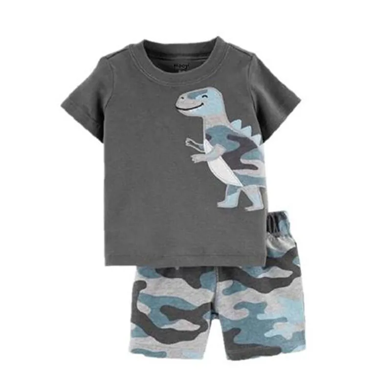 Giyim Setleri Çocuk Giysileri Takım Kamuflaj Dino Boy Born Giyim Bebek T-Shirt Camo Şort Pantolon 6 9 12 18 24 Ay