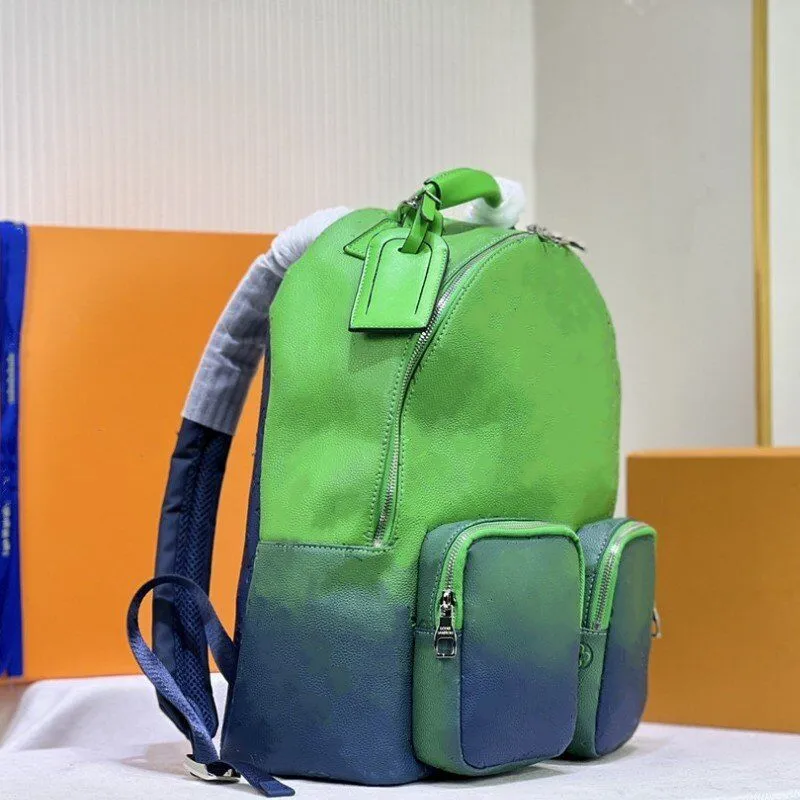 Hh mens 50 cm stora resor äkta läder prägling bagagepåse män totes monogram handväska grön duffle påse courrier axel väska288c