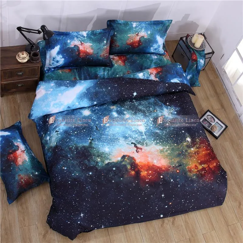 Bedding Sets 3D Hipster Galaxy Set Universe Outer Space Themed Print Bed Linen Duvet Cover Flast Sheet & Pillow CaseBedding