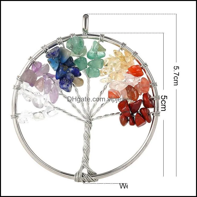 7 chakra stone tree of life handmade wire wrapped pendants for fashion colorful charm jewelry accessories wholesale-z