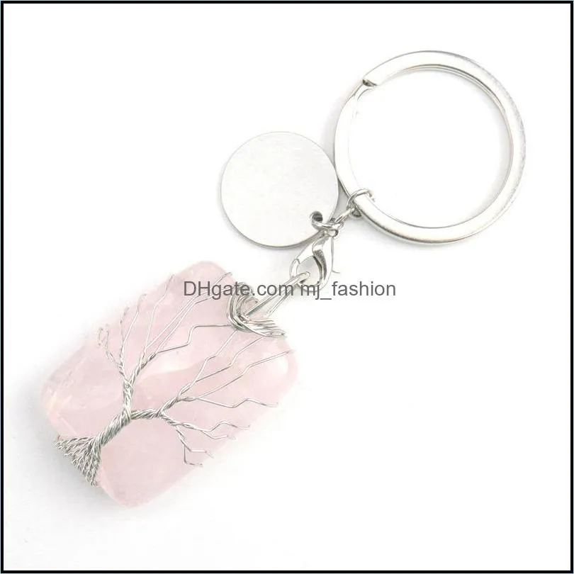 handmade tree of life key rings rectangle natural stone healing crystal quartz keychain keys chain key rin mjfashion