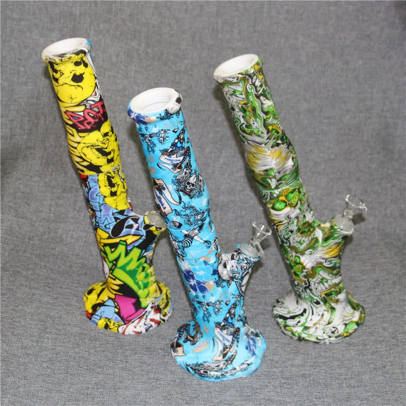 Watertransfer printing silicone beaker bong Water Pipe hookah Colorful Silicone Bongs With Glass Downstem bowl smoking shiasha hookahs