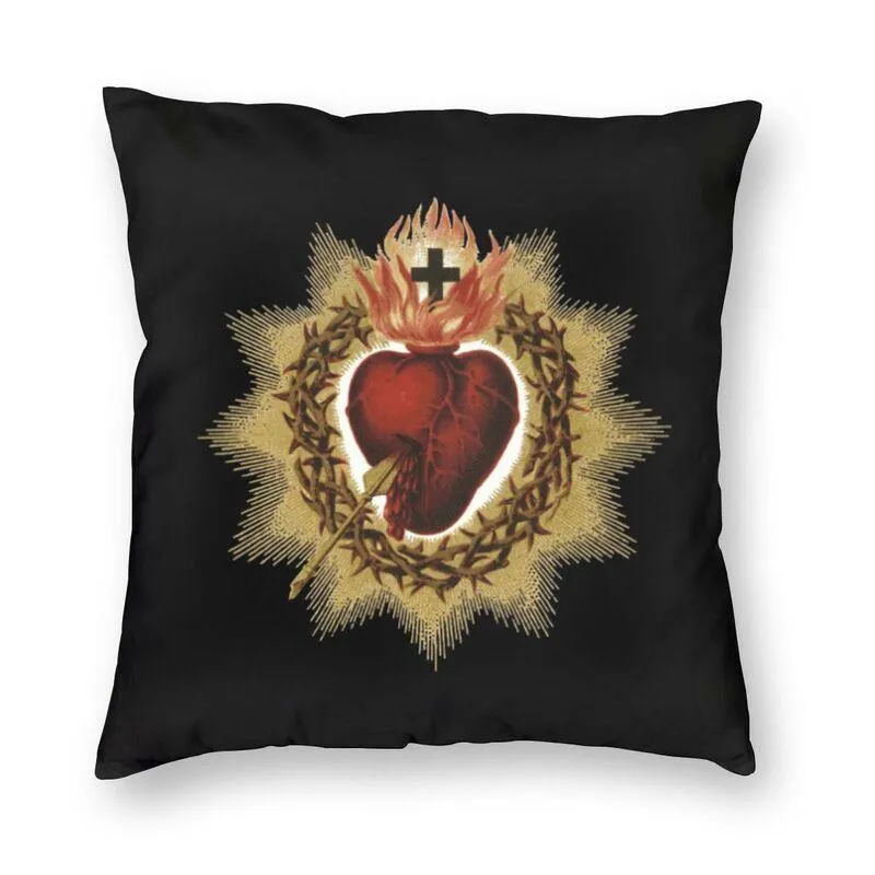 Almofada/travesseiro decorativo Soft Sagrado Coração Sagrado de Jesus Catholic Throe Caso Decoração quadrada Fé Christian Faith Cushion Cover 40x40 Cobertão F.