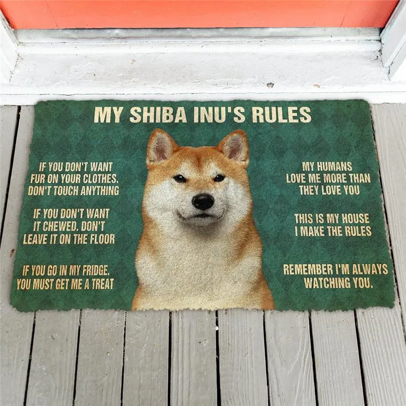 Carpets My Shiba Inus Rules Doormat Decor Print Animal Dog Floor Door Mat Non-Slip 3D Soft Flannel Custom Carpet For Hallway BedroomCarpets