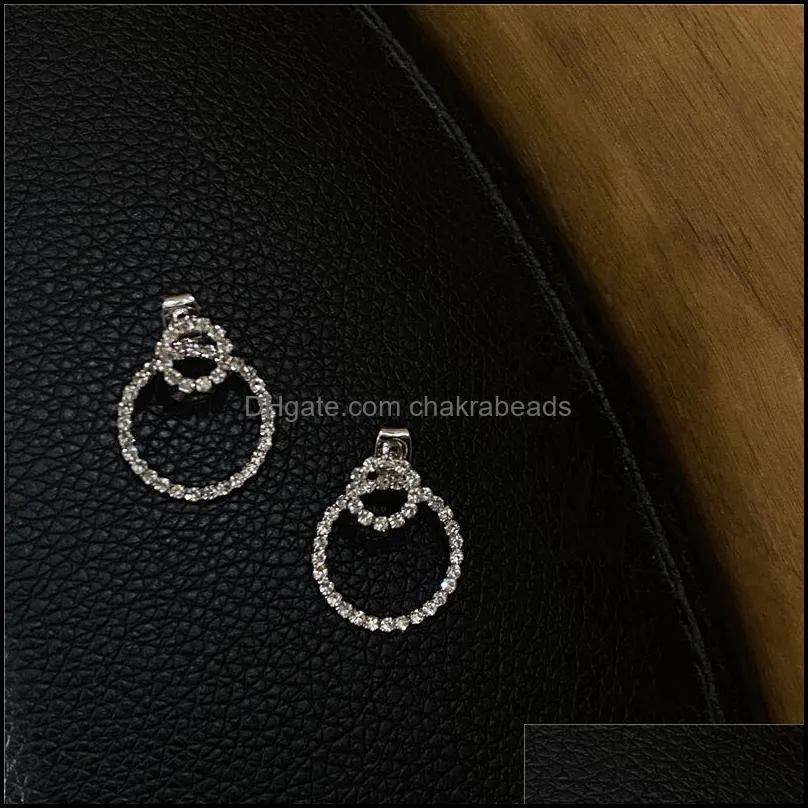 Yuan`S Double Circle Micro Pave Zircon Front And Back Stud Earrings For Women 2021 Jewelry Delicate Earings Wholesale