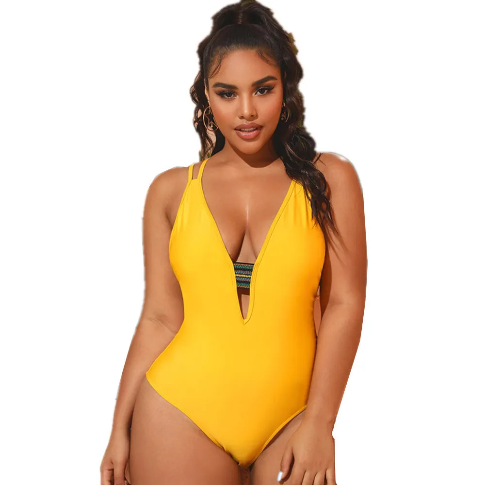 womens sexy fashion swimsuit swim swimwear swimming beachwear Siamese black yellow color printing plus size no Bra underwire support summer swimsuits bikinis