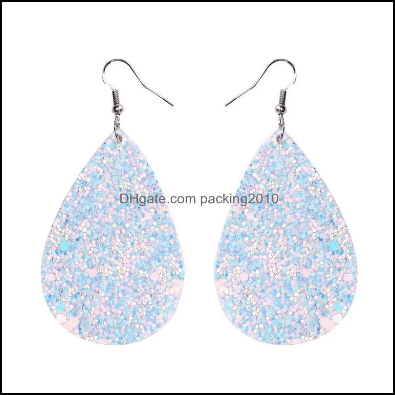 pu leather glitter earrings pendant fashion sparkly sequin dangle ears ring teardrop pendants earring for women birthday gifts 24 color