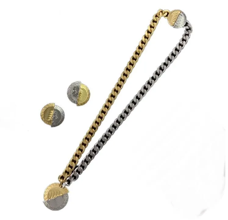 2023 Europe America Luxury Brass Choker Halsband örhängen med tvåfärgad medusa huvudporträtt mönster hänge banshee 18k guldpläterad kvinnors designer smyckesuppsättningar