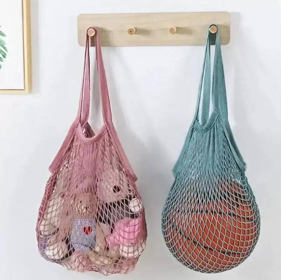 Sacos de compras Bolsas Shopper Tote Malha rede tecida sacos de algodão corda sacos de armazenamento de frutas reutilizáveis ​​bolsa reutilizável saco de armazenamento home 0407