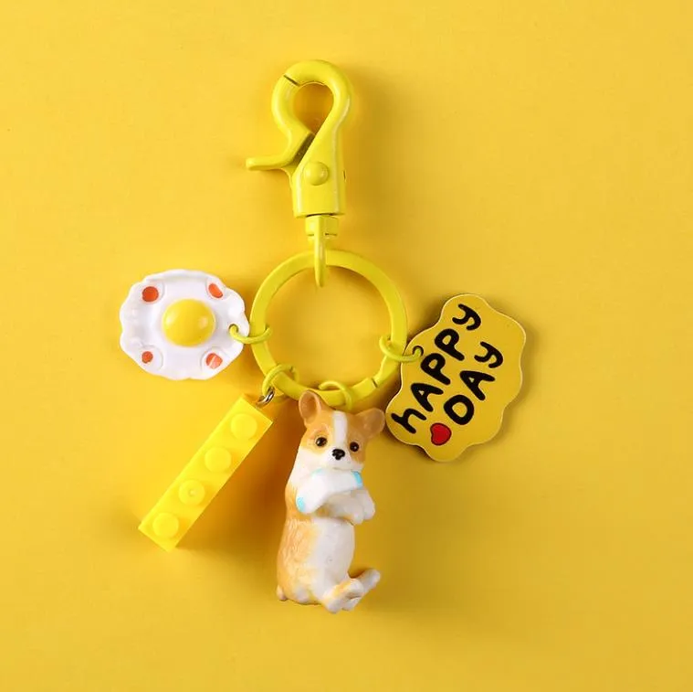 Dog Pendant Keychain Party Favor Cartoon Puppy Doll Bell Keyring Keyfob Car Bag Charm Chains for Birthday Christmas