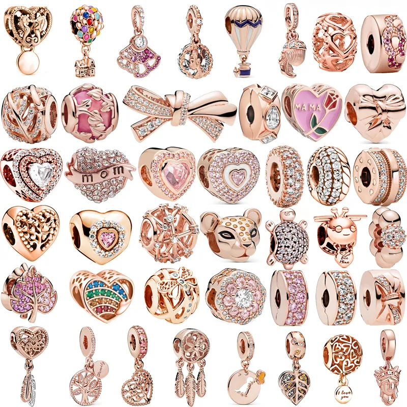 Ny populära 925 Sterling Silver European Rose Gold Dream Catcher Flower Tree Balloon Clip Bead Pendant för Original Charm Armband DIY Jewelry