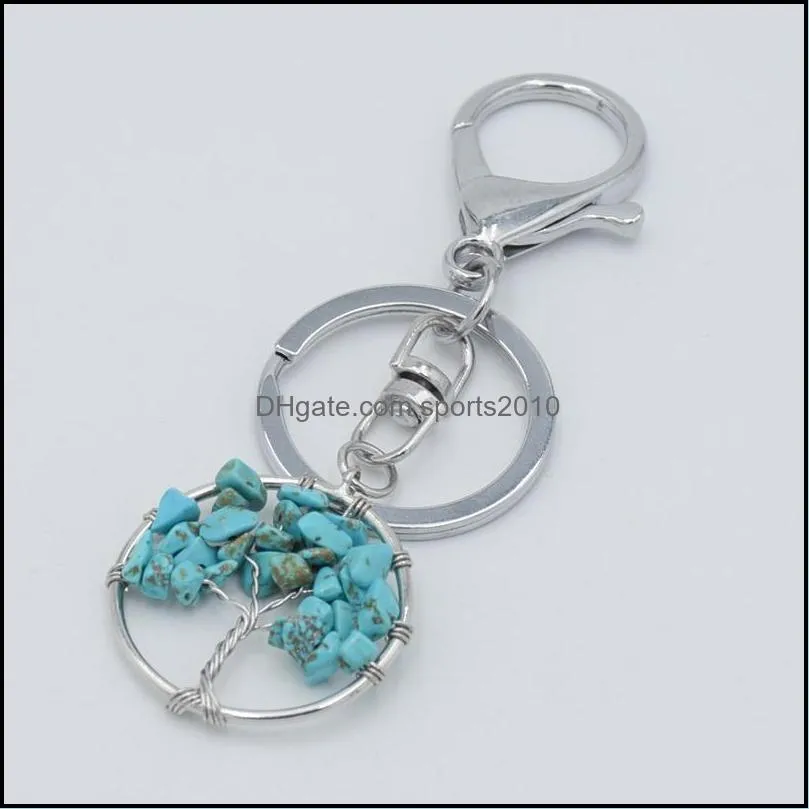 natural crystal stone key ring tree of life pendant handmade keychains key holder for women girl car bags accessories