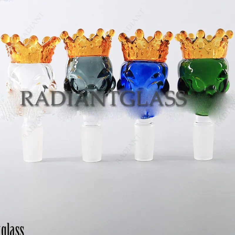 Crown Skull bowls 19mm hookahs bong bowl 14 male joint Gun head smoking collector glass pipes holder for water pipe dab rigs bongs