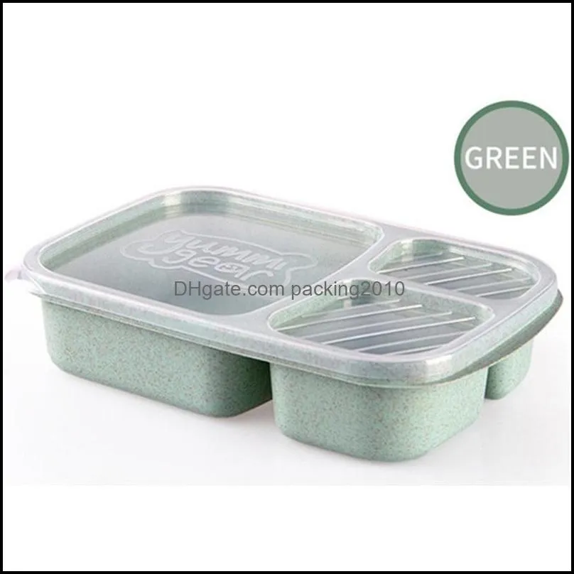 3 grid wheat straw lunch box microwave bento box quality health natural student portable food storage box tableware wq673