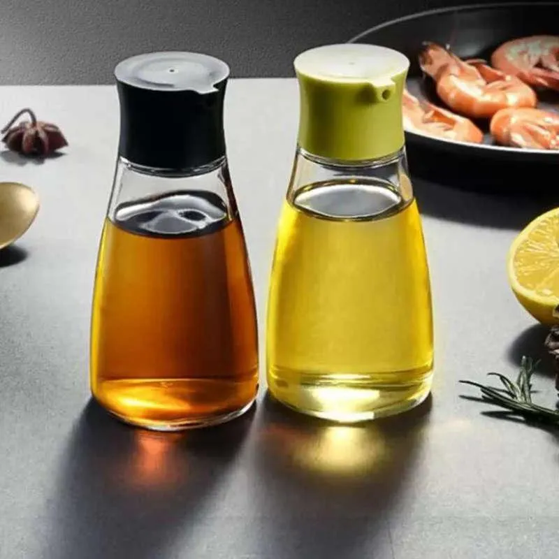 Kitchen Tools Dripless Glass Soy Sauce Dispenser Pot Cooking Utensils Controllable Leakproof Olive Oil Vinegar Cruet Bottle with Green White Black Cap